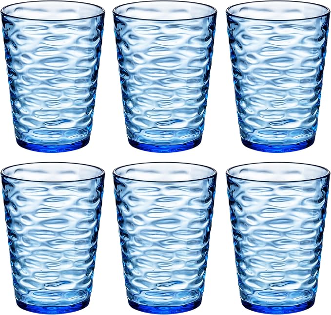 14-ounce Plastic Tumblers, Acrylic Drinking Glasses, set of 6 Blue Reusable Plastic Cups, Stackable, BPA-Free, Shatter-Proof, Dishwasher-Safe