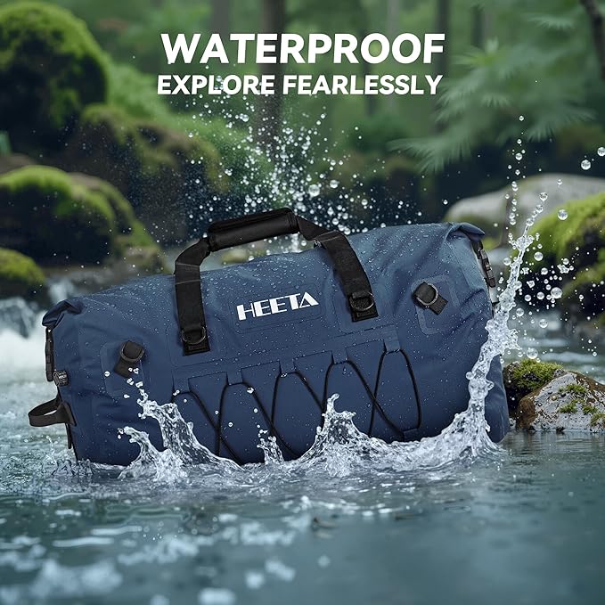 HEETA Waterproof Duffel Bag Motorcycle Dry Bag Backpack, 60L/80L Extra Large Rolltop Travel Duffle Bags with Straps & Handles for Kayaking Rafting Boating Canoeing Camping Gym Beach Cruise Ship