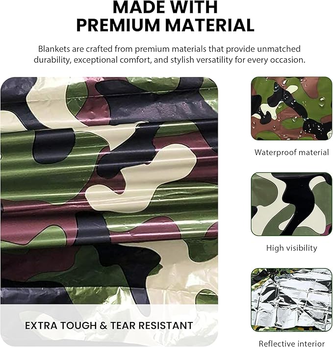 Primacare CB-6842-10 Emergency Mylar Thermal Blankets 10 Pack – 84"x52" Waterproof Space Blankets for Survival, First Aid, Camping, Hiking, Outdoor & Emergency Use – Lightweight Camouflage Design