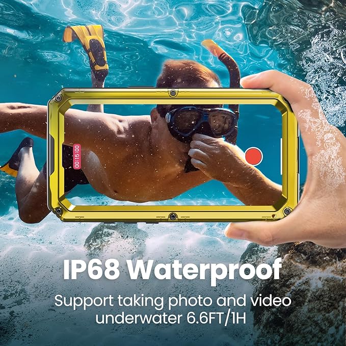Mitywah Waterproof Case for iPhone 16e and for iPhone 17e, Shockproof Heavy Duty Case with Built-in Screen Protector, Underwater Full Body Protective Metal Case 6.1 inch, Yellow