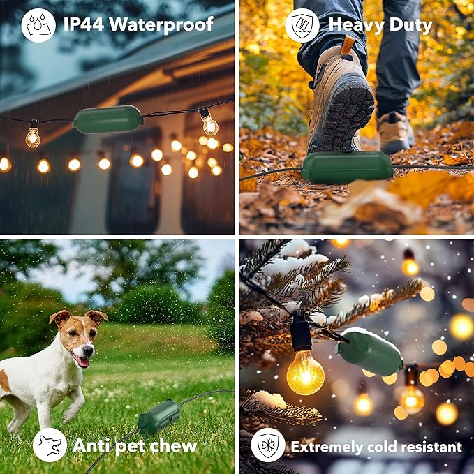 [2 Pack] Outdoor Extension Cord Safety Cover, BN-LINK Outdoor Plug Protector Waterproof, Electrical Connection Box for Holiday String Lights & Tools, Green