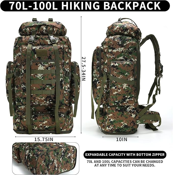 Hiking Backpack for Men 70L/100L Camping Backpack Military Rucksack Molle 3 Days Assault Pack for Climbing | Camping Backpack, 3 Days Assault Pack, for Climbing