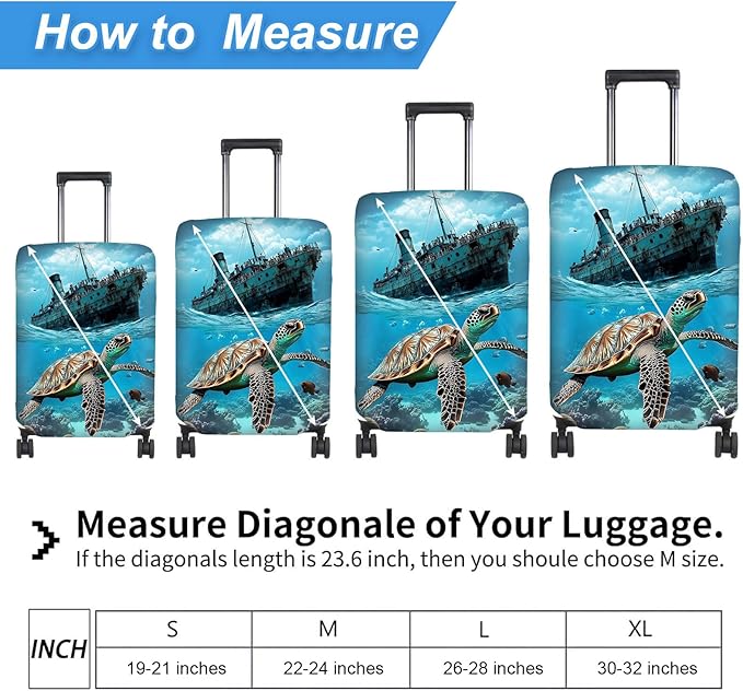 Luggage Cover Protector for 19-20 Inch Suitcases, TSA Approved Elastic Travel Suitcase Covers, Anti-Scratch Washable Luggage Sleeve for Carry On & Checked Bags, Majestic Sea Turtle