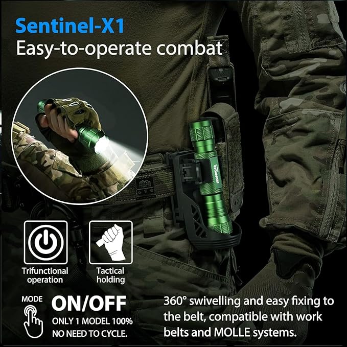 SAOPRKLER Tactical Flashlight 1200 High Lumen Duty Belt Flashlight for Law Enforcement, Premium Police Flashlight with Holster for Duty Belt,led Flashlight Gifts-Sentinel-X1