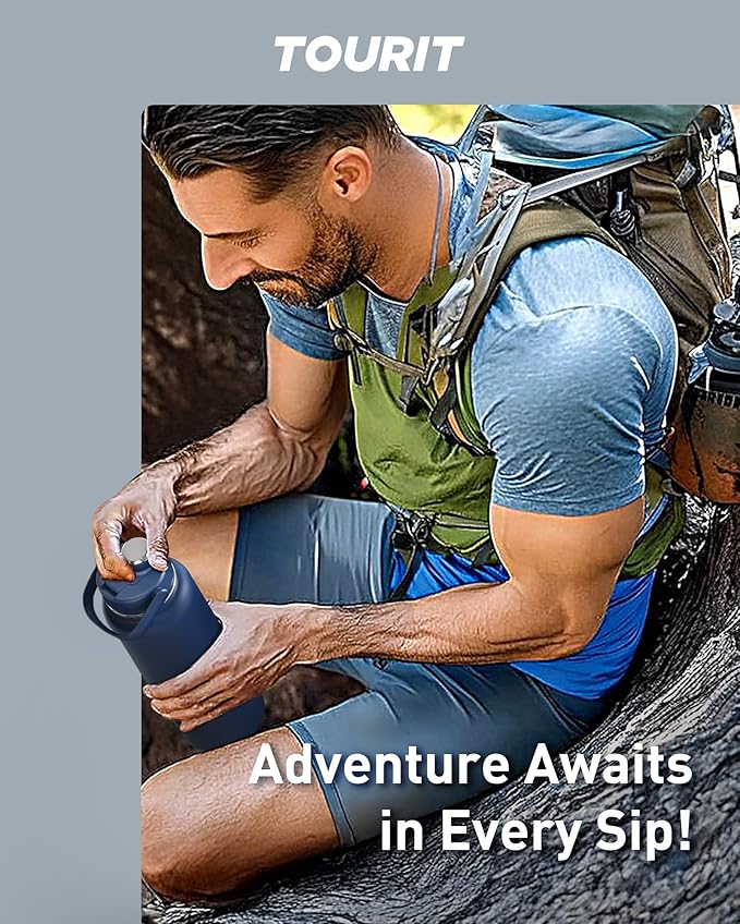 TOURIT 40 oz Insulated Water Bottle, Stainless Steel Sports Water Bottles With Top Handle, Double-Wall Travel Thermal Water Flask, BPA Free Leakproof Water Bottle for Sports and Travel, Black