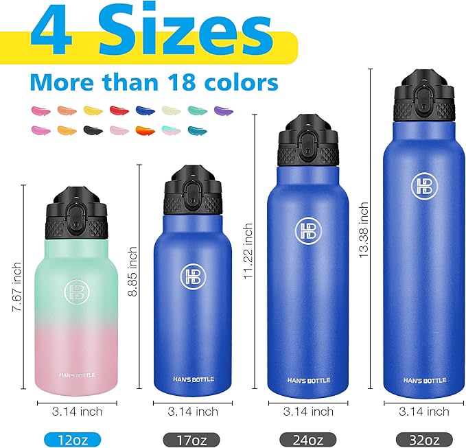 Han's Bottle Kids Water Bottle with Straw Lid - Insulated Stainless Steel Reusable Tumbler for Girls,Boys,Thermo Mug,12oz,Bubble Gum