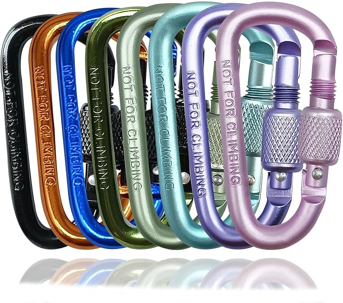 YUCHIYA 8 Pack D-Shape Carabiner Clasp with Screw Gate, 2.2 Inch Mini Keychain Clip Key Chain Buckle, Aluminum Alloy Keyrings Hook for Outdoor Hiking not for Climbing (D with screw, multicolor)