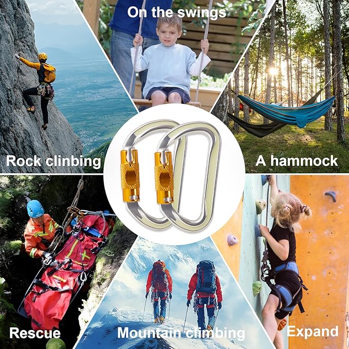 SOB Heavy Duty Steel Carabiner Clips -Auto Locking Climbing Carabiner, Industrial Strength Climbing Hooks for Keychains, Outdoor Gear, Backpacks, Hiking & Camping