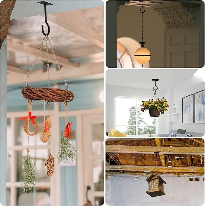 Ceiling Hooks for Hanging Plants 6pack 2.5inch Wall Mount Plant Hooks Meatl Plant Hanger Indoor for Hanging Lanterns, Bird Feeder, Flower Basket, Home Decor Indoor & Outdoor