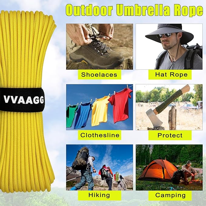 VVAAGG 1000 Paracord Rope, 50ft 12 Strand Parachute Cord for Crafting, DIY Projects, Survival Bracelets, Camping, Tent, Clothsline, Outdoor Hiking, Fishing (Yellow, 50FT)