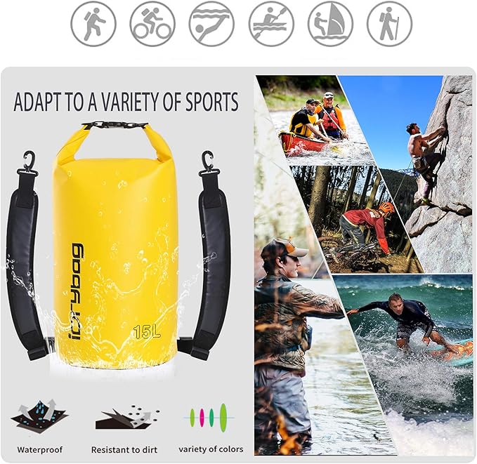IDRYBAG Dry Bag for Kayaking Waterproof 2L/5L/10L/15L/20L, Small Dry Sack Waterproof Bag for Boating