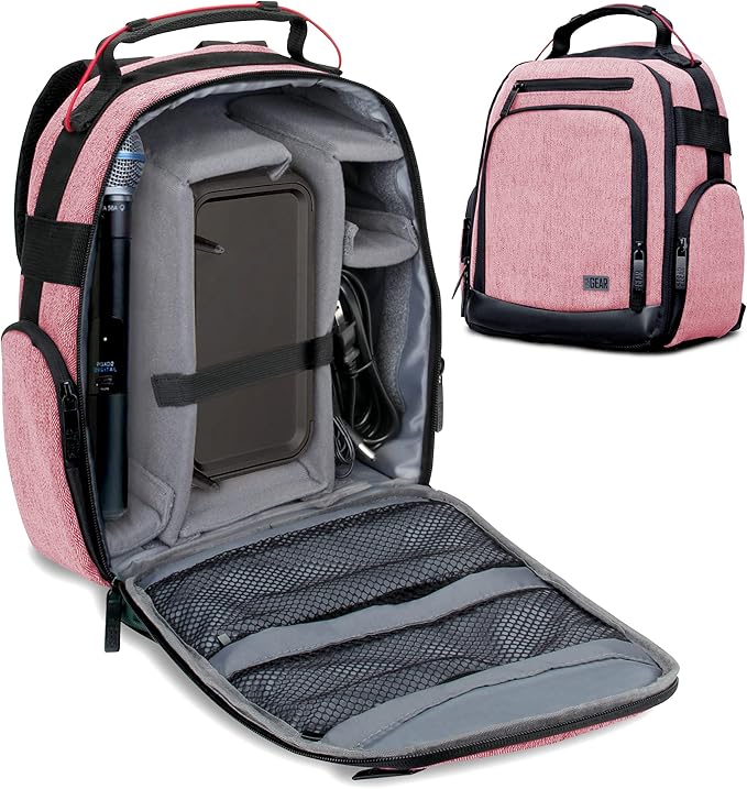 USA Gear Audio Equipment Backpack Fits Audio-Technica System 10, Shure BLX4 Microphone System, Sennheiser EW-DP & more Wireless Mic System - Wireless Microphone Bag Backpack for Recording Mics (Red)