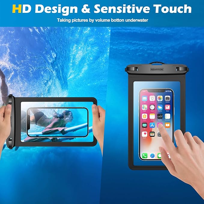 10.5" XL Large Waterproof Phone Pouch - 2 Pack Underwater Clear Cellphone Holder - Universal Water-Resistant Dry Bag Case with Neck Lanyard for iPhone Samsung Galaxy for Beach Swimming Pool