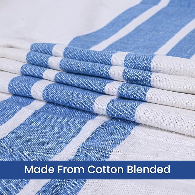 Linteum Textile Cotton Blended Hospital Patient Bath Blanket, Bed Bath Sheet, Twin Blanket Lightweight Sheet Blankets 70x90 in, 1.75 lb. White with Blue Stripes [2 Pack]