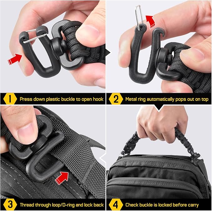 Tactical Paracord Handle，9-core Weaving Paracord Strap for Bag Strap Replacement，Molle Attachment with Metal/Plastic Clips for Backpack Sling Bags Water Bottle Holder