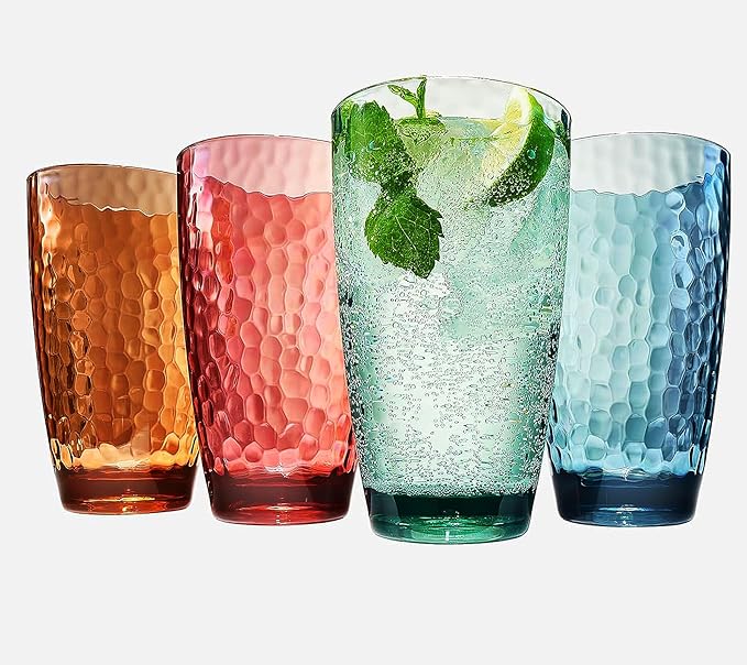 Unbreakable Large Premium Plastic Reusable Drinking Glasses (4 Set) Restaurant Cups Style, Jewel Muted Colors 19 oz Acrylic Tumbler | BPA-Free Tumblers | Top-Rack Dishwasher Safe, Tritan Shatterproof