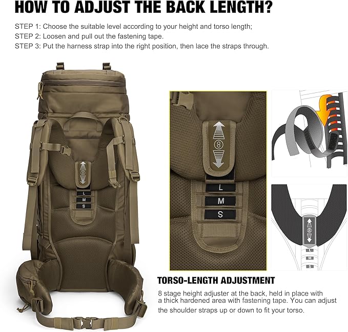 Mardingtop 75L Molle Hiking Internal Frame Backpacks with Rain Cover for Camping,Backpacking,Travelling(Khaki)