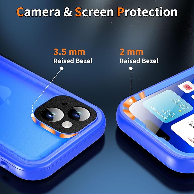 Cozycase for iPhone 15 Waterproof Shockproof Dustproof Case - Heavy Duty/360 Full Body/Military Grade/Protective/Rugged 【8FT Drop Proof】 Built in Screen/Camera Protector with Lanyard Blue