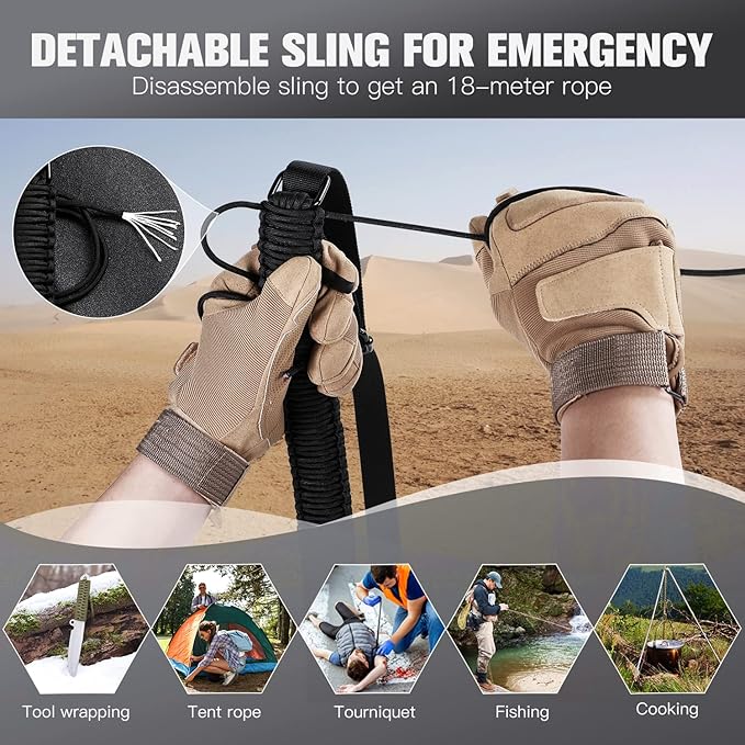 VVAAGG Two-Point Paracord Rifle Sling with Swivels, Non-Slip Gun Sling with Adjustable Length Strap