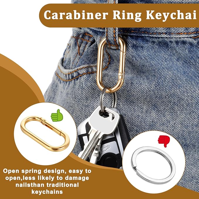 JJUNW 2Pcs Gold Carabiner, Gold Key Ring, Gold Carabiner Clip Oval Snap Clip, Metal Keychain Clip for Purse Strap Alloy Round Buckle Key Hook for Bags Purse Keychain Replacement