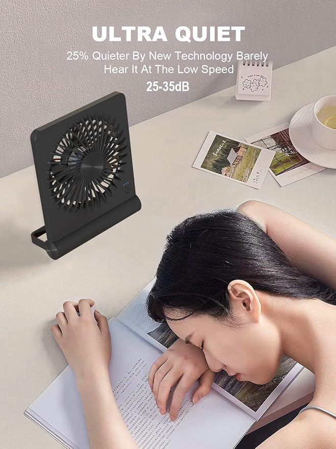 Small Desk Fan,Rechargeable USB Fan Battery Operated,Ultra Quiet, Strong Wind, 3 Speeds Travel Fans