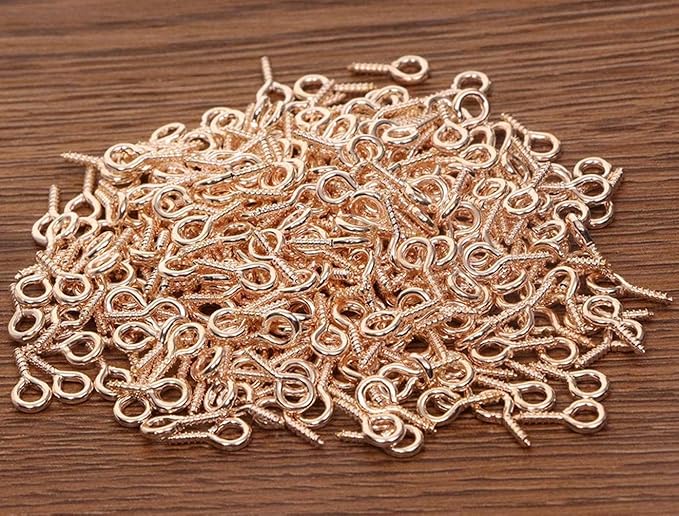 Pack of 200,Multipurpose Alloy Eye Bolts Hook Screw Eye Nails Pin Bail for DIY Jewelry Making Accessaries (Rose Gold, 5x10mm(M))
