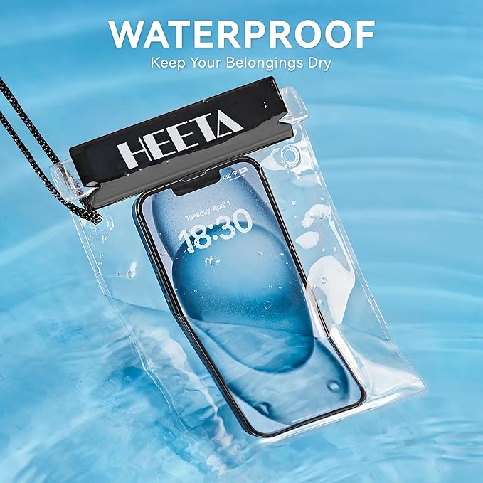 HEETA 5-Pack Clear Waterproof Dry Bag Pouch, Water Tight Cases Dry Bags Document Holder for Camera Mobile Phone Maps, Kayaking Boating