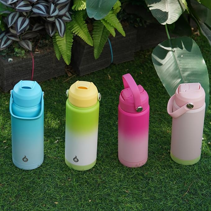 BJPKPK Insulated Water Bottle with Straw Lid, 18oz Thermo Water Bottles, Flex Handle & Non-slip Boot, BPA Free Leak Proof Stainless Steel Metal Thermo, Tumblers, Cups,Pearl Pink
