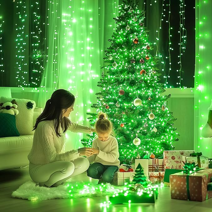 JMEXSUSS 400 LED Green Christmas Lights Indoor Outdoor, 132ft St Patrick's Day String Lights Plug in with Remote Clear Wire Christmas Tree Lights for Room Garden Patio Outside Party Xmas Tree Decor