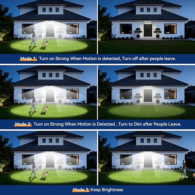LED Security Lights Motion Sensor Light Outdoor, 7000LM, 6500K, Waterproof, Flood Light Outdoor Motion Detector with Adjustable 3 Head, Hardwired Wall Light for Entryway, Yard, Garage (2)