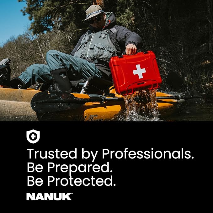 NANUK 910 Waterproof First Aid Box Empty with Lid Organizer & Dividers – Durable Medical First Aid Organizer Case, IP67-Rated, Dustproof, Impact-Resistant, Floats (14.3” x 11.1” x 4.7”) – Red