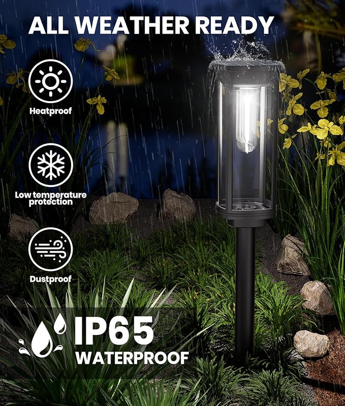 NEWMESSI 6 Pack Solar Pathway Lights Outdoor,Super Brightness IP65 Waterproof Auto On/Off Solar Path Lights, Garden Solar Powered Landscape Lighting for Outside Yard Garden Driveway Walkway Décor