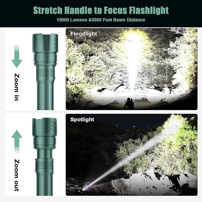 SKYFIRE LED Flashlights High Lumens with Ignition Lens,3000lm Super Bright Rechargeable Flashlight,Zoomable,4 Modes,Waterproof Tactical Flash Light for Camping Essentials,Outdoor and Home,Gift