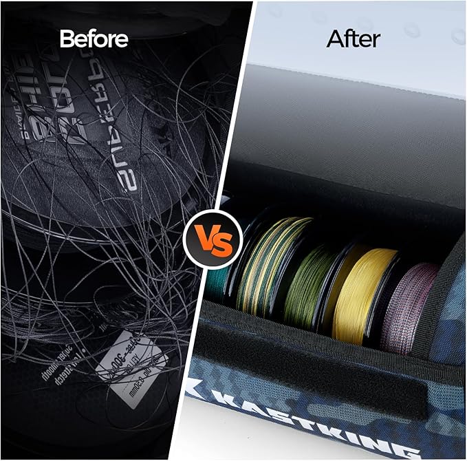 KastKing BaitSpace Line Management Bag, Fishing Line Storage Bag with Water Resistant Nylon, Clear View Window, Removable Divider, Tangle-free Leader Line Holder