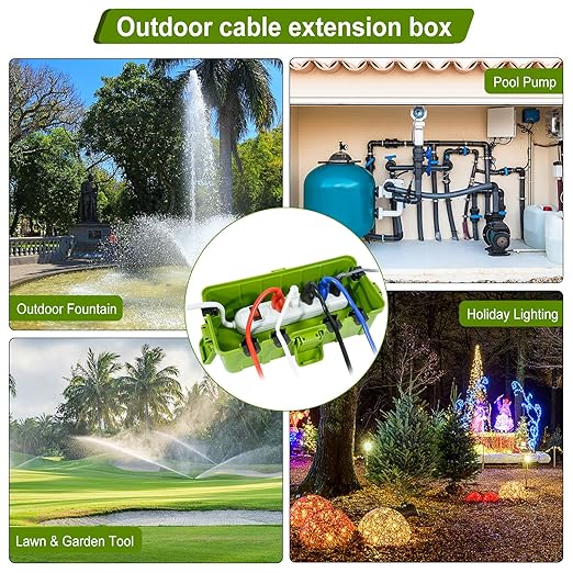 Medium Outdoor Electrical Box (11.6x5.2x4.1 inch), IP54 Waterproof Extension Cord Cover w/ 6 Cable Entry, Weatherproof Connection Box for Power Strip, Plug, Timer, Holiday Lights, Green