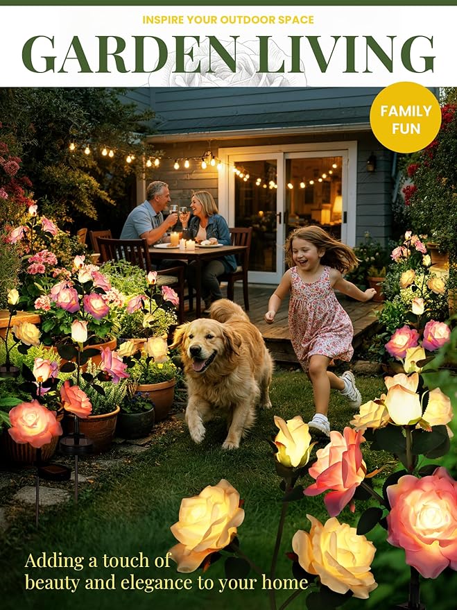 GIGALUMI Solar Lights Outdoor for Garden Decor, 6 Pack Solar Flower Lights Waterproof, 2 Lighting Modes 18 Roses for Pathway,Yard, Patio Decoration, Gardening Gifts for Women (Multi-Colored)