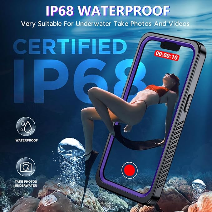 Red2Fire 2024 New for iPhone 13 Case Waterproof,[Built-in Screen Protector & Camera Protector][Full Body Shockproof][IP68 Underwater][Dustproof][Dropproof] Phone Case for iPhone 13 6.1" Purple