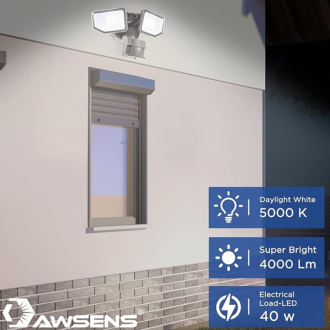 40W LED Security Lights Motion Sensor Light Outdoor, 180 Degree, 4000 LM, 5000 K, ETL Water Resistant, Clear 2 Head Motion Detector Flood Light for Garage, Yard (Bronze)