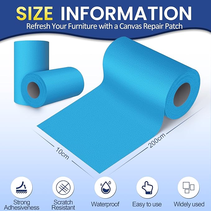 Self-Adhesive Canvas Repair Tape, 4" x 80" Waterproof Canvas Repair Patch, Fabric Patch Repairs Kit for Furniture, Tents, Sunbrellas, Boat Covers Awnings, Couches, Clothes, Bags Blue