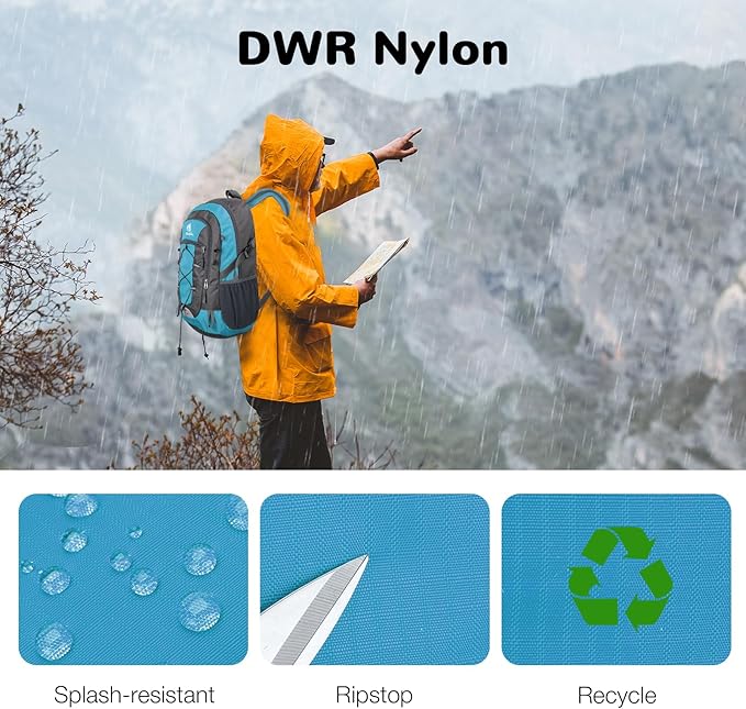 25L Small Hiking Backpack with Chest Strap for Men Women, Waterproof Travel Backpack Day Pack, Lightweight Padded Hiking Daypacks for Camping Traveling Outdoor Sports, Lake Blue