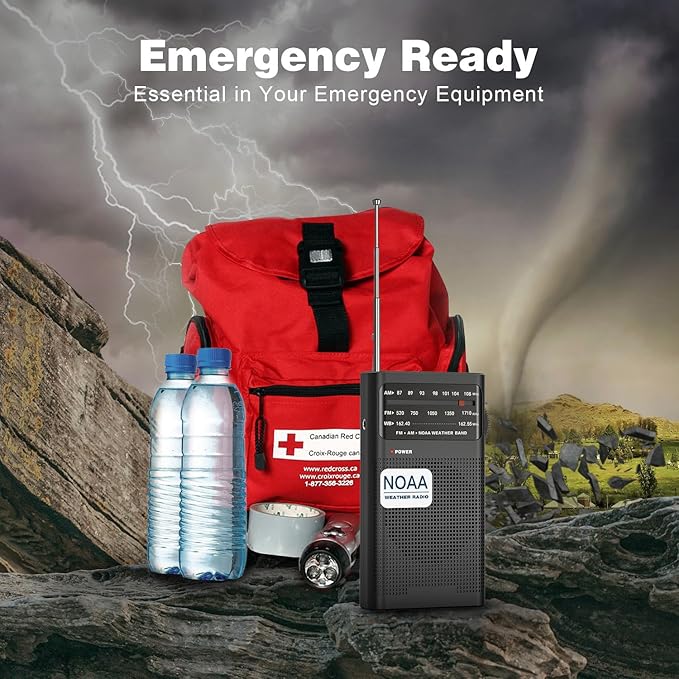 Goodes NOAA Weather Radio, AM FM NOAA Emergency Radio Portable with Best Reception, Headphone Jack, Powered by 2 AA Battery, Transistor Radios Battery-Operated for Emergency, Hurricane, Home(Black)