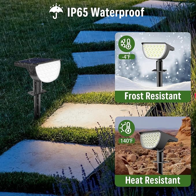GKGG Solar Lights Outdoor Waterproof IP65, Solar Powered 76 LED 3 Lighting Modes Solar Spot Lights Outdoor for Yard Garden Landscape Pathway (Cool White, 4 Pack)