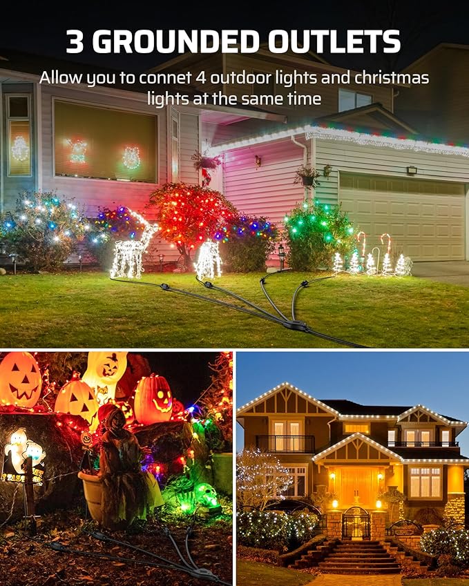 DEWENWILS 46FT Outdoor Extension Cord with Switch, 1 to 4 Splitter, Heavy Duty, Weatherproof, Black, 13A 125V 1625W, Ideal for Outdoor String Lights, Christmas Electrical Tools, Holiday Decorations