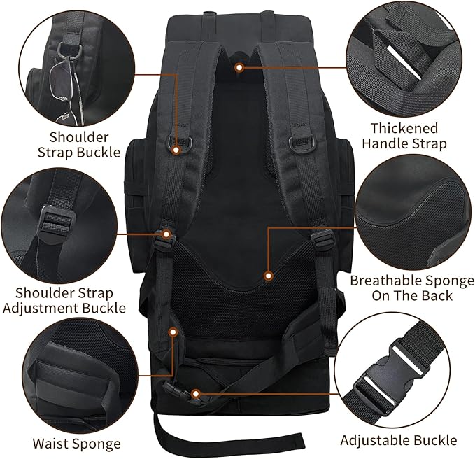 70L/100L Hiking Backpack with USB Charging Port, Expandable Large Military Tactical Backpack, Waterproof MOLLE Rucksack Travel Backpacking Daypack for Camping Climbing (Black)