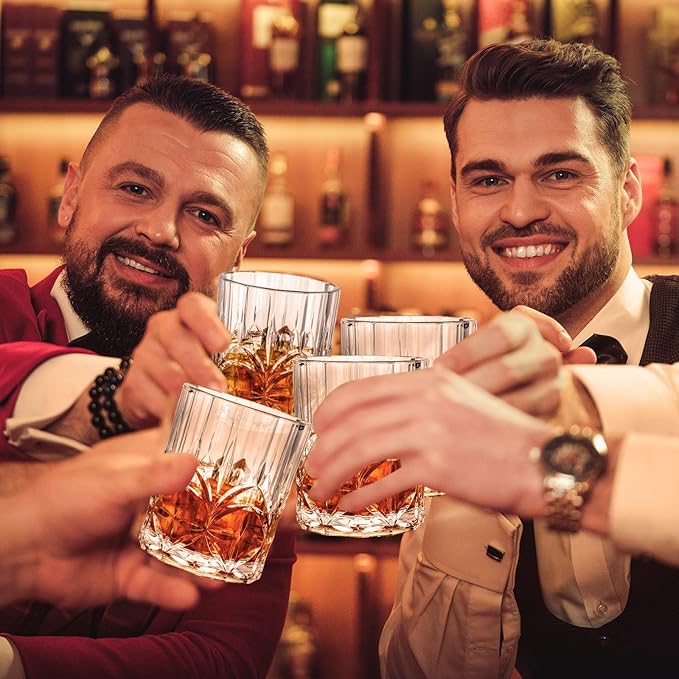 4 Sets Plastic Whiskey Glasses 14 oz Unbreakable Whiskey Drinking Glasses Old Fashioned Cocktail Cups Plastic Water Tumblers Clear Wine Cup Shatterproof Short Tumbler for Indoor Outdoor