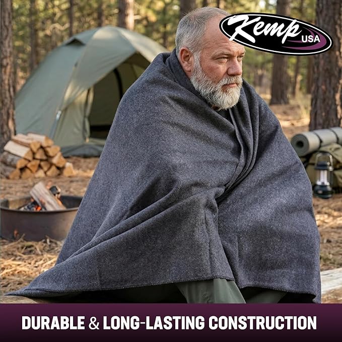Kemp USA Emergency Relief Blanket Gray 60 x 84 Inch Multipurpose Disaster Preparedness Blanket Cotton Acrylic Polyester Blend Survival Emergency Supply Gear