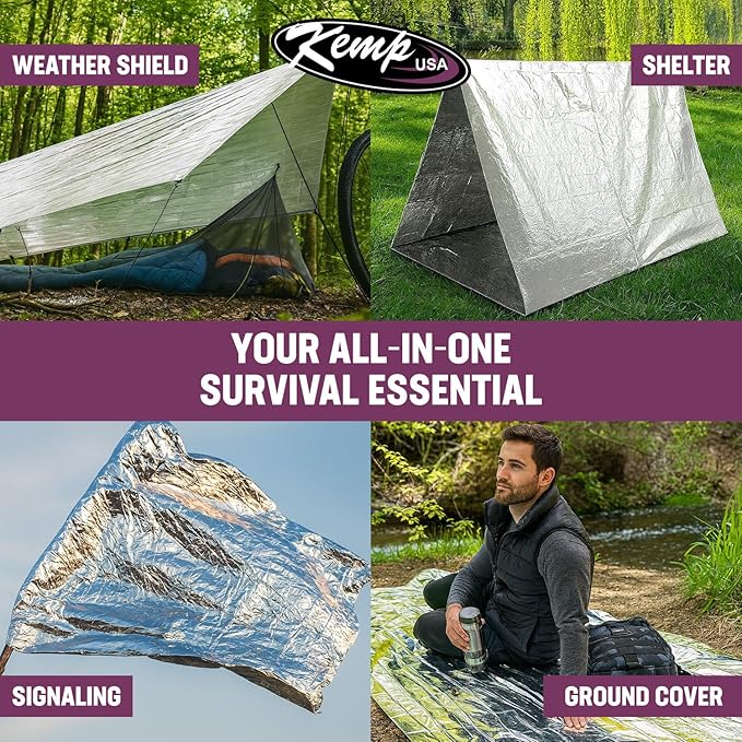 Kemp USA Emergency Mylar Blanket Pack of 25 Lightweight Thermal Reflective Survival Blanket First Aid Disaster Preparedness Camping Vehicle Bug Out Bag Emergency Supply Gear