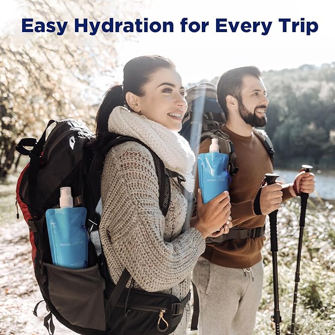Membrane Solutions Collapsible Water Bottle 23oz, Foldable Pouch Water Bottle with Carabiner, BPA-Free, Leakproof for Traveling Camping Hiking Cycling Yoga Sports Outdoor Essentials