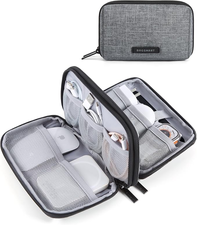 BAGSMART Electronics Organizer Travel Case, Cable Charger Cord Tech Organizer Pouch for Phone Charger Accessories, Grey