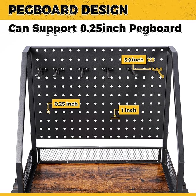 SOYEEZE Fishing Rod Holders for Garage, Fishing Pole Holders Up to 12 Rods with Pegboard and Hooks,Rolling Fishing Cart with Wheels, Fishing Gear Storage For Tackle Box & Reel Organization
